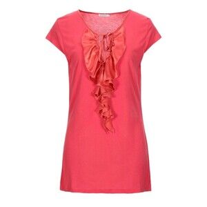 Marella Women's Rust Elegant Satin Ruffle Tie V-Neck Cap Sleeve T-shirt Top Sz M